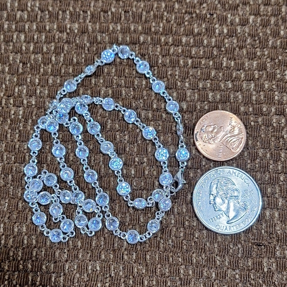 Diamonique By-The-Yard 100-Facet Necklace ✨ Platinum-Clad 925 20" QVC W/box - Picture 5 of 15